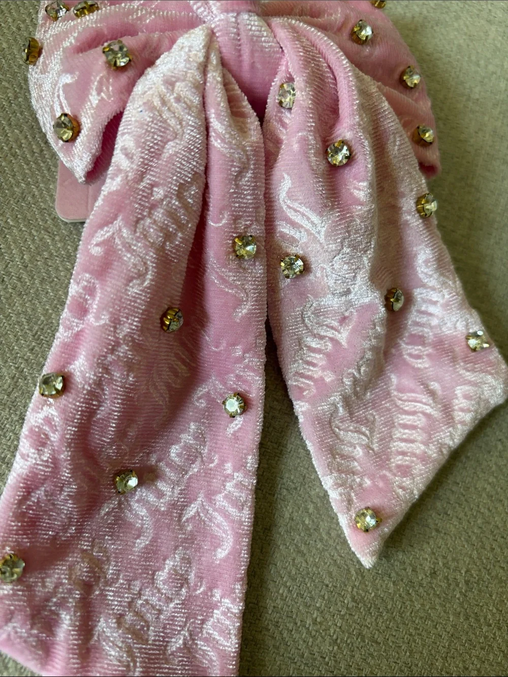 Juicy Couture Light Pink Velvet Hair Bow Cip with Rhinestones
